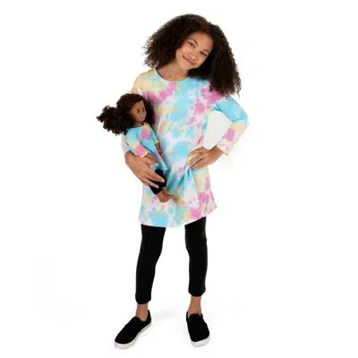 Leveret Kids' Girls And Matching Doll Cotton Dress Tie Dye In Multi