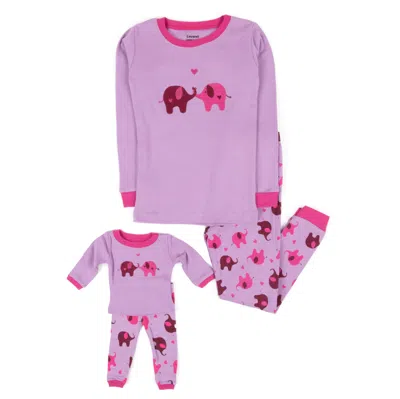 Leveret Kids' Girls And Matching Doll Cotton Pajamas Elephant In Black