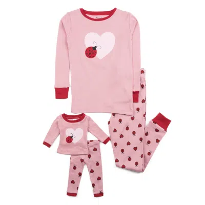 Leveret Kids' Girls And Matching Doll Cotton Pajamas Ladybug W/heart In Multi