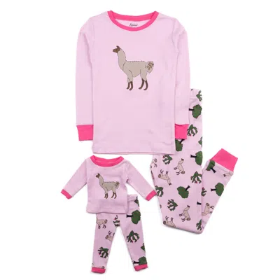 Leveret Kids' Girls And Matching Doll Cotton Pajamas Llama In Multi