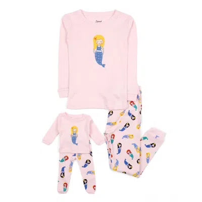 Leveret Kids' Girls And Matching Doll Cotton Pajamas Mermaid In Multi