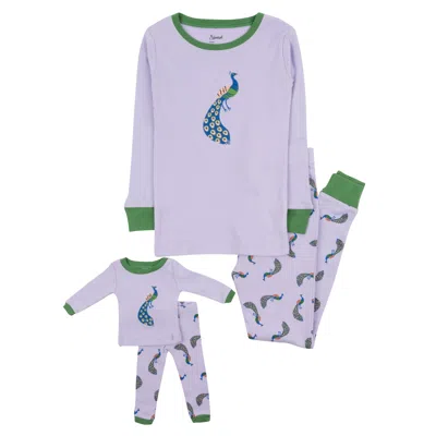 Leveret Kids' Girls And Matching Doll Cotton Pajamas Peacock In Blue
