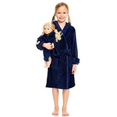 Leveret Kids' Girls And Matching Doll Fleece Hooded Robe Solid Color In Blue