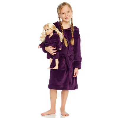 Leveret Kids' Girls And Matching Doll Fleece Hooded Robe Solid Color In Purple