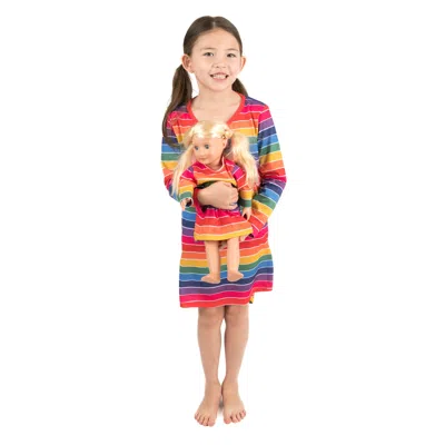 Leveret Kids' Girls And Matching Doll Nightgown Striped Colorful In Multi