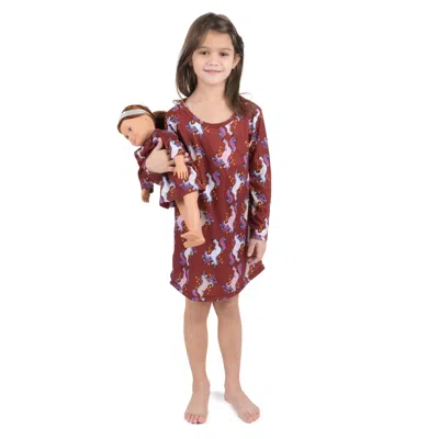 Leveret Kids' Girls And Matching Doll Nightgown Unicorn In Multi