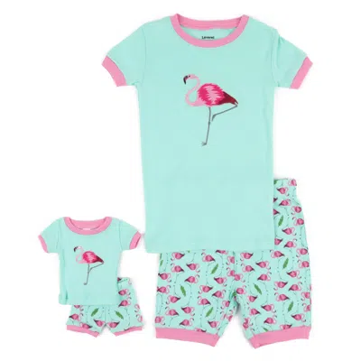 Leveret Kids' Girls And Matching Doll Short Pajamas Flamingo In Pink