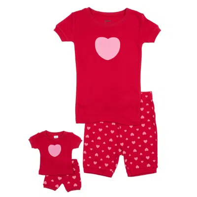 Leveret Kids' Girls And Matching Doll Short Pajamas Hearts In Multi