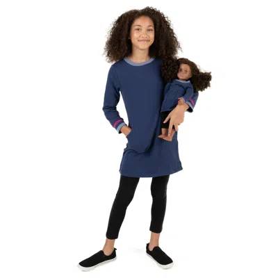 Leveret Kids' Girls And Matching Doll Sweat Dress In Blue