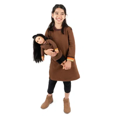 Leveret Kids' Girls And Matching Doll Sweat Dress In Brown