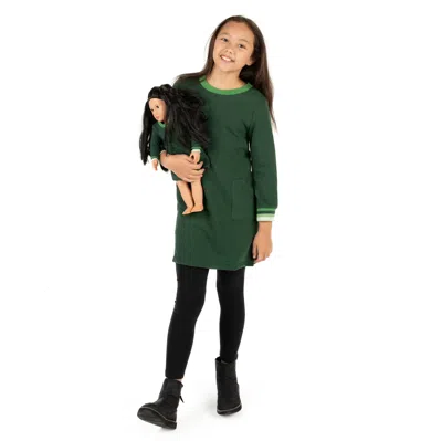 Leveret Kids' Girls And Matching Doll Sweat Dress In Green