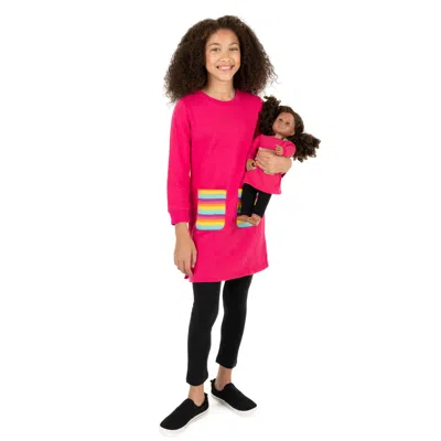 Leveret Kids' Girls And Matching Doll Sweat Dress In Pink