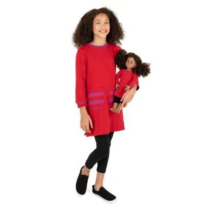 Leveret Kids' Girls And Matching Doll Sweat Dress In Red