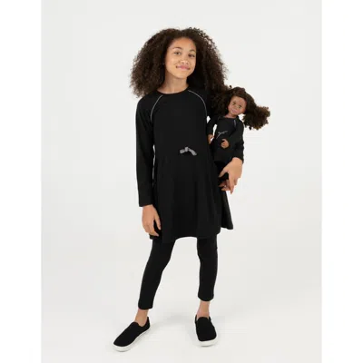 Leveret Kids'  Girls Bow Tie Dress With Matching Doll Dress In Black