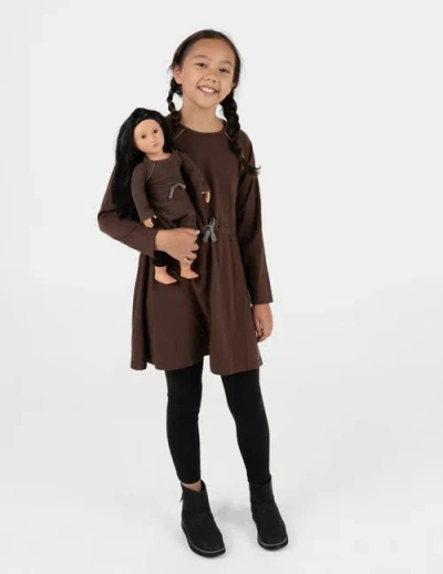 Leveret Kids'  Girls Bow Tie Dress With Matching Doll Dress In Brown