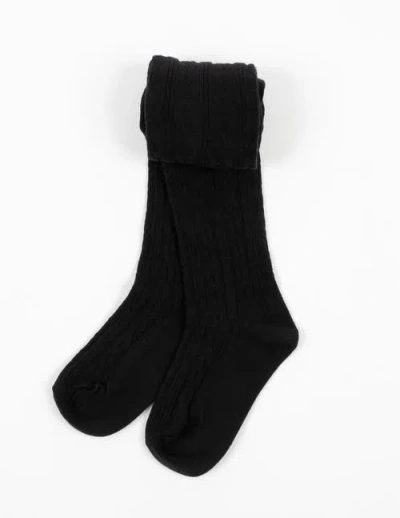Leveret Kids'  Girls Cable Knit Tights, Cotton Blend In Black