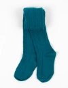 Leveret Kids'  Girls Cable Knit Tights, Cotton Blend In Blue