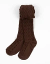 Leveret Kids'  Girls Cable Knit Tights, Cotton Blend In Brown