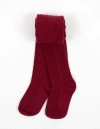 Leveret Kids'  Girls Cable Knit Tights, Cotton Blend In Burgundy