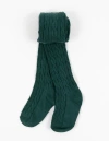 Leveret Kids'  Girls Cable Knit Tights, Cotton Blend In Green