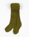 Leveret Kids'  Girls Cable Knit Tights, Cotton Blend In Green