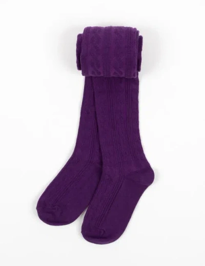 Leveret Kids'  Girls Cable Knit Tights, Cotton Blend In Purple