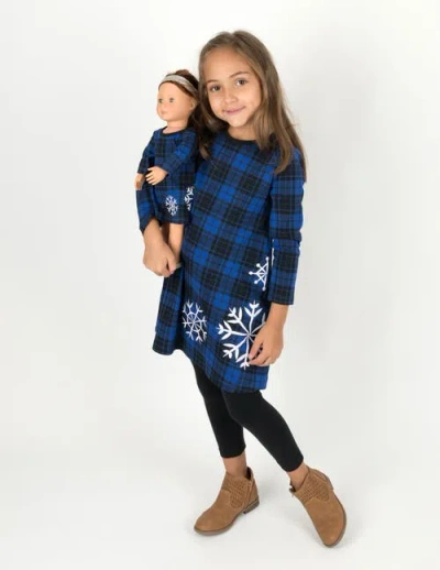 Leveret Kids'  Girls Cotton Dress With Matching Doll Dress, Printed Design In Blue