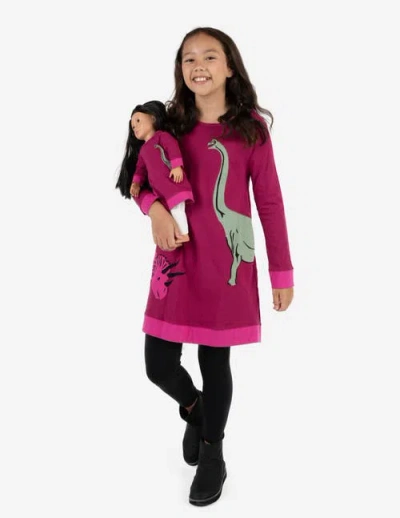 Leveret Kids'  Girls Cotton Dress With Matching Doll Dress, Printed Design In Burgundy