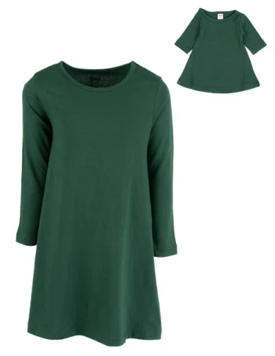 Leveret Kids'  Girls Cotton Dress With Matching Doll Dress, Printed Design In Green