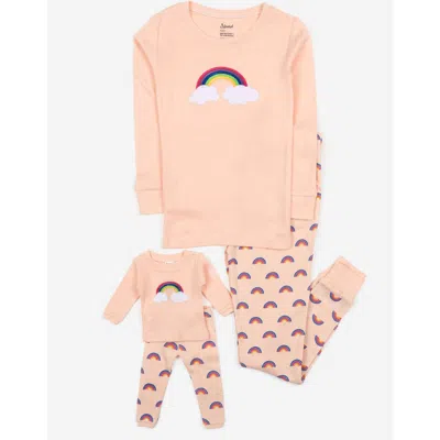 Leveret Kids'  Girls Cotton Print Pajamas With Matching Doll Pair In Pink