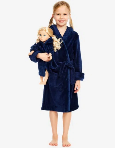 Leveret Kids'  Girls Fleece Hooded Robe With Matching Doll Robe In Blue