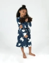 Leveret Girls Fleece Hooded Robe With Matching Doll Robe In Blue