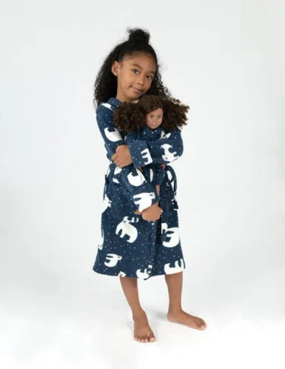 Leveret Kids'  Girls Fleece Hooded Robe With Matching Doll Robe In Blue