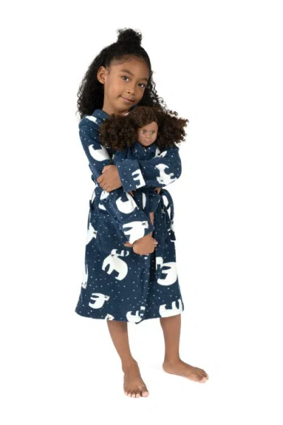 Leveret Kids'  Girls Fleece Hooded Robe With Matching Doll Robe In Blue