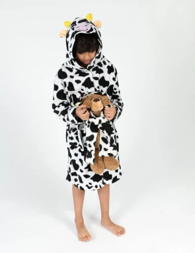 Leveret Kids'  Girls Fleece Hooded Robe With Matching Doll Robe In Multi