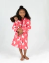 Leveret Girls Fleece Hooded Robe With Matching Doll Robe In Pink