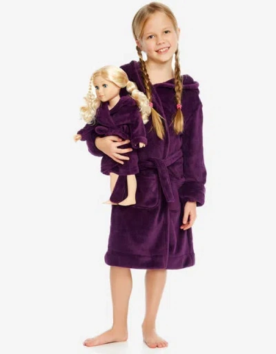 Leveret Kids'  Girls Fleece Hooded Robe With Matching Doll Robe In Purple