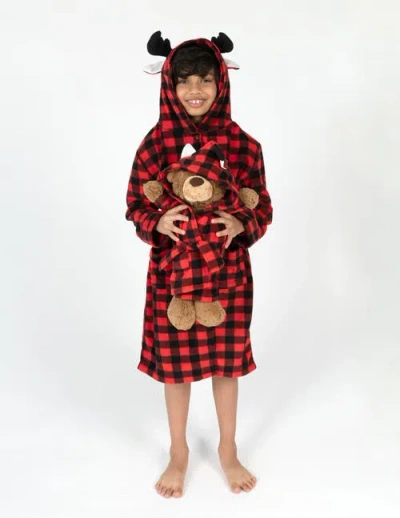 Leveret Kids'  Girls Fleece Hooded Robe With Matching Doll Robe In Red