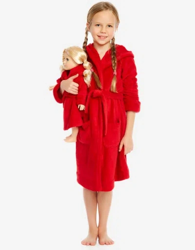 Leveret Kids'  Girls Fleece Hooded Robe With Matching Doll Robe In Red