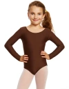 Leveret Girls Long Sleeve Leotard In Brown