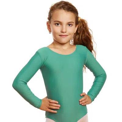 Leveret Kids' Girls Long Sleeve Leotard Classic Solid Color In Green