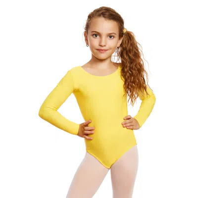 Leveret Kids' Girls Long Sleeve Leotard Classic Solid Color In Yellow