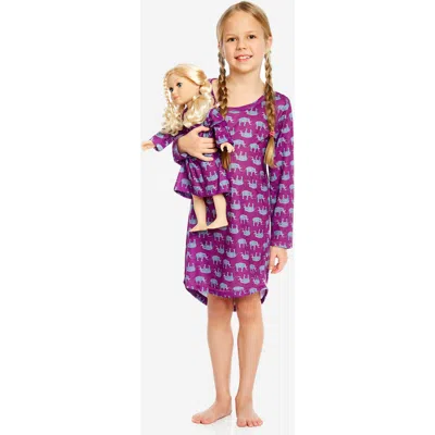 Leveret Kids'  Girls Long Sleeve Nightgown With Matching Doll Nightgown, Printed Design In Gray