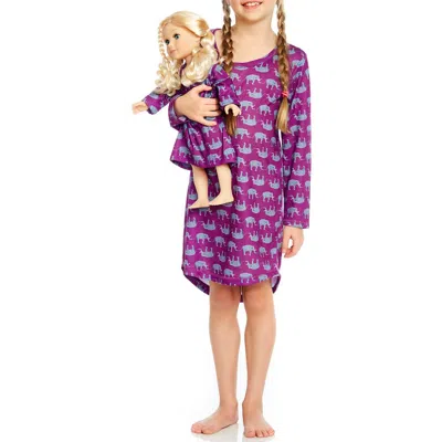 Leveret Kids'  Girls Long Sleeve Nightgown With Matching Doll Nightgown, Printed Design In Purple