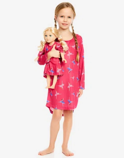 Leveret Kids'  Girls Long Sleeve Nightgown With Matching Doll Nightgown, Printed Design In Pink