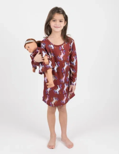 Leveret Kids'  Girls Long Sleeve Nightgown With Matching Doll Nightgown, Printed Design In Purple