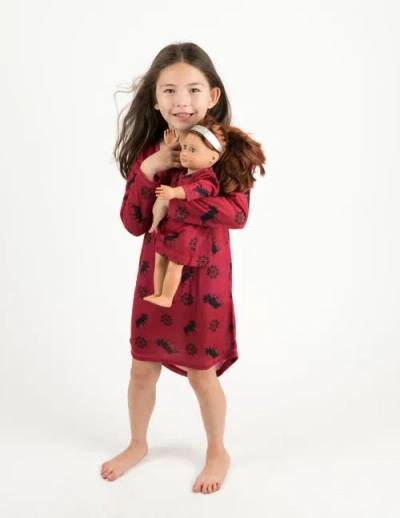 Leveret Kids'  Girls Long Sleeve Nightgown With Matching Doll Nightgown, Printed Design In Red