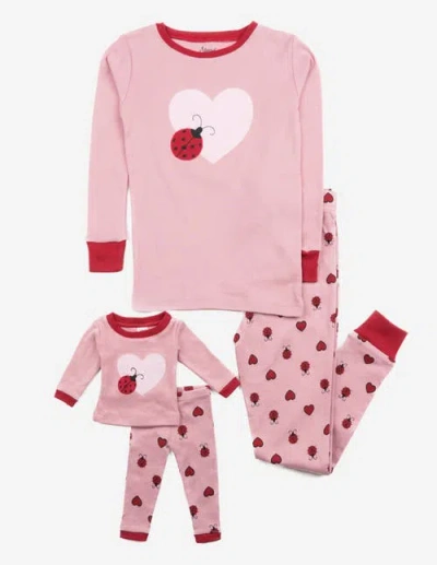 Leveret Kids'  Girls Matching Doll Printed Cotton Pajamas, Animal & Seasonal Prints In Pink