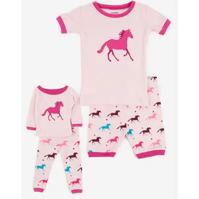 Leveret Kids'  Girls Matching Doll Short Printed Cotton Pajamas In Pink
