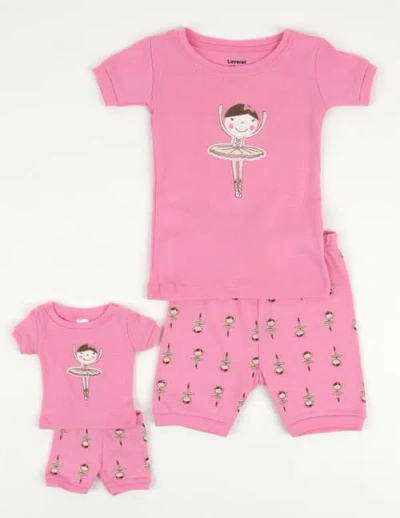 Leveret Kids'  Girls Matching Doll Short Printed Cotton Pajamas In Pink